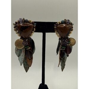 Chipita Boho Dangle Earrings Pierced Stone Fringe Statement
